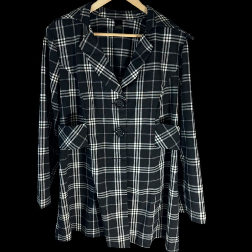 Lane Bryant Black/White Plaid Unlined Coat Sz 16